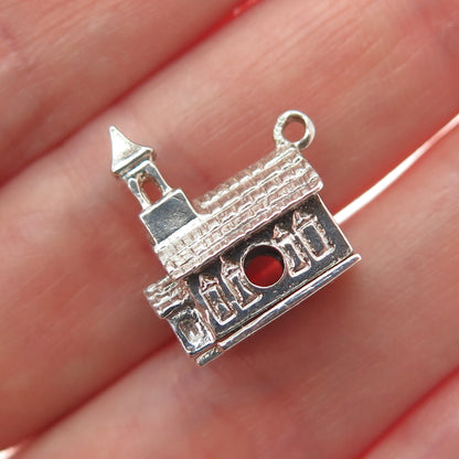 925 Sterling Silver Vintage Old Church Minimalist 3D Charm Pendant