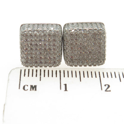 925 Sterling Silver Pave C Z Square Stud Earrings