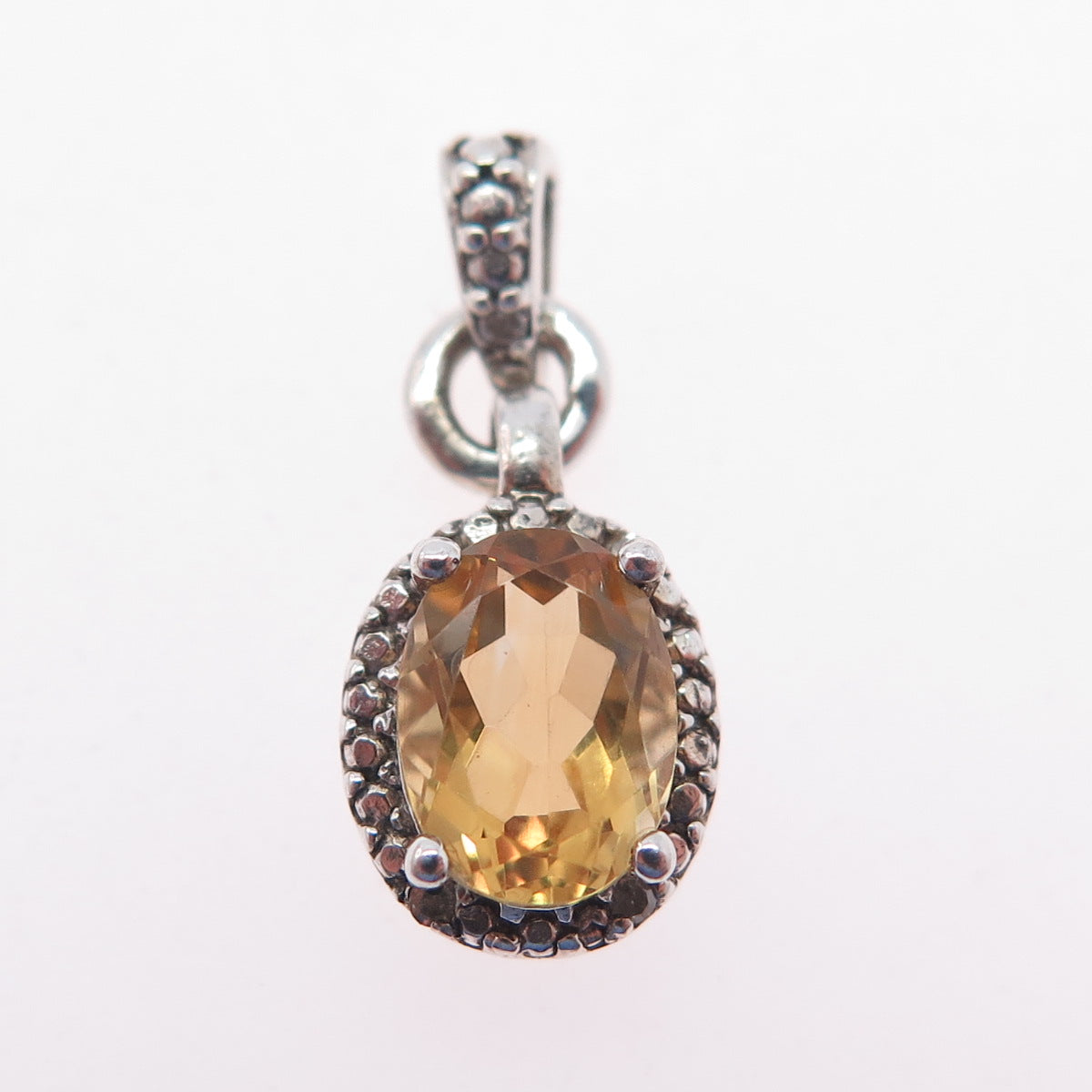SAI 925 Sterling Silver Real Diamond Accent & Citrine Mini Charm Pendant