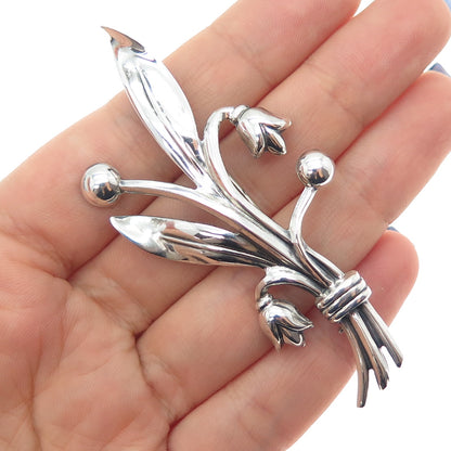 925 Sterling Silver Antique Art Deco Tulip Flower Oxidized Pin Brooch