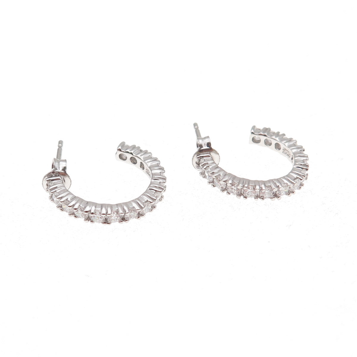 925 Sterling Silver Round-Cut C Z Hoop Earrings