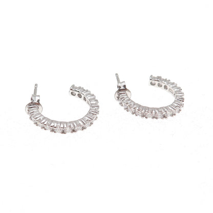 925 Sterling Silver Round-Cut C Z Hoop Earrings