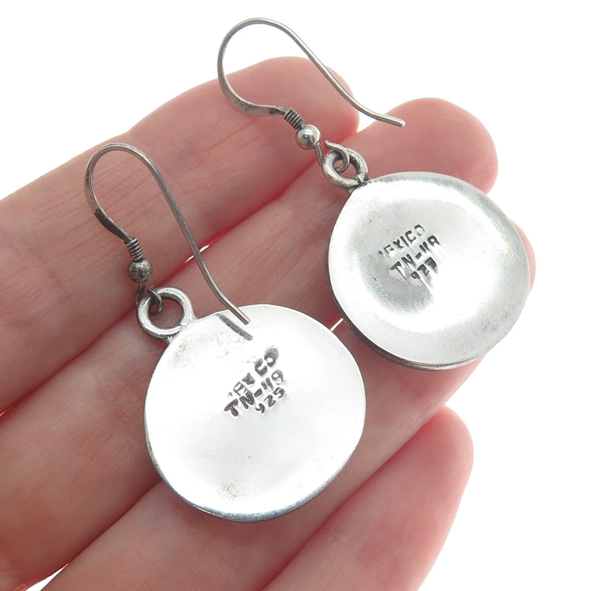 925 Sterling Silver Vintage Mexico Sand Dollar Oxidized Dangle Earrings