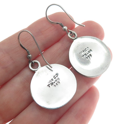 925 Sterling Silver Vintage Mexico Sand Dollar Oxidized Dangle Earrings
