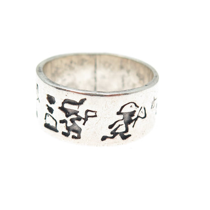 925 Sterling Silver Vintage EFS Mexico Children Oxidized Band Ring Size 8.25