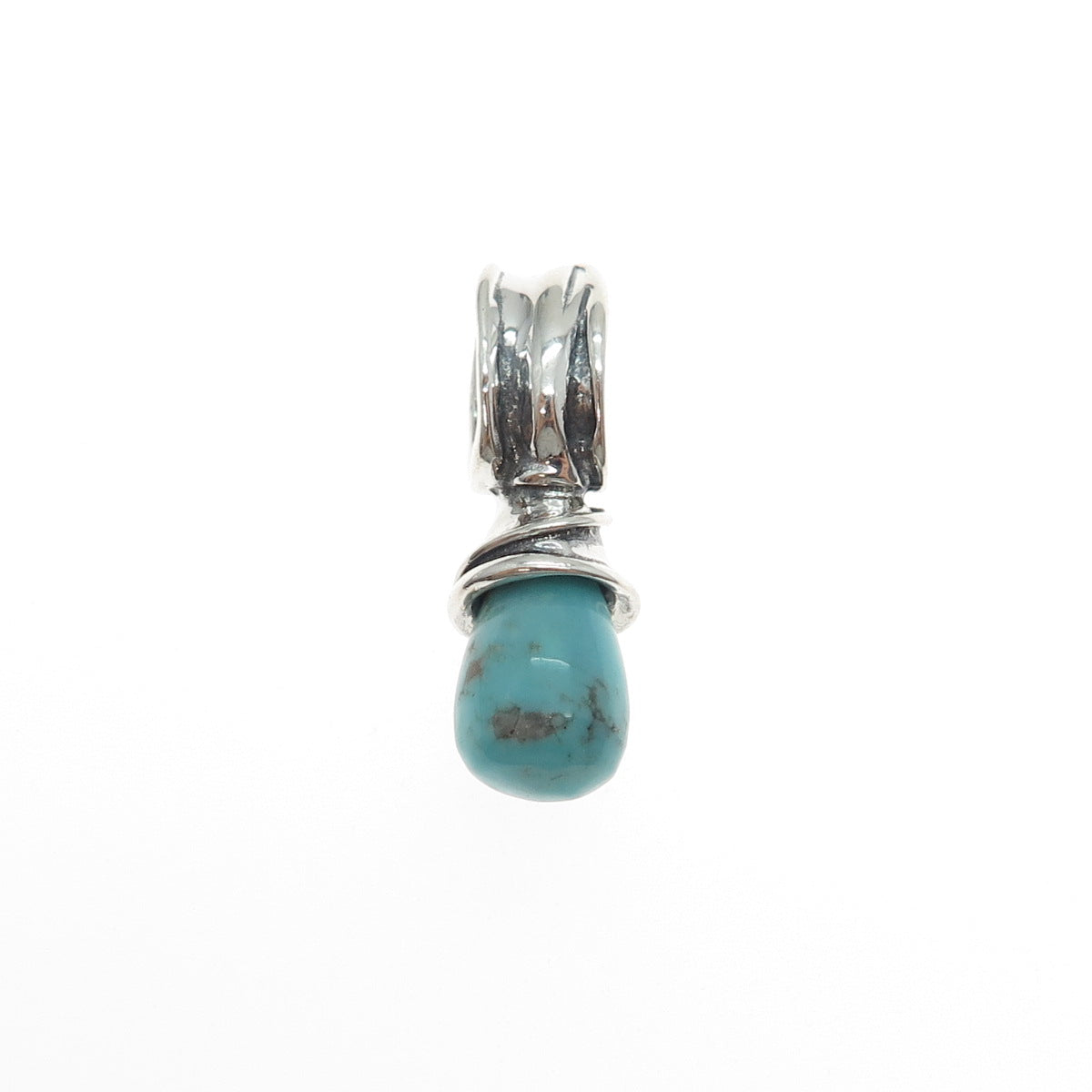 925 Sterling Silver Vintage Real Tyrone Turquoise Modernist Charm Pendant