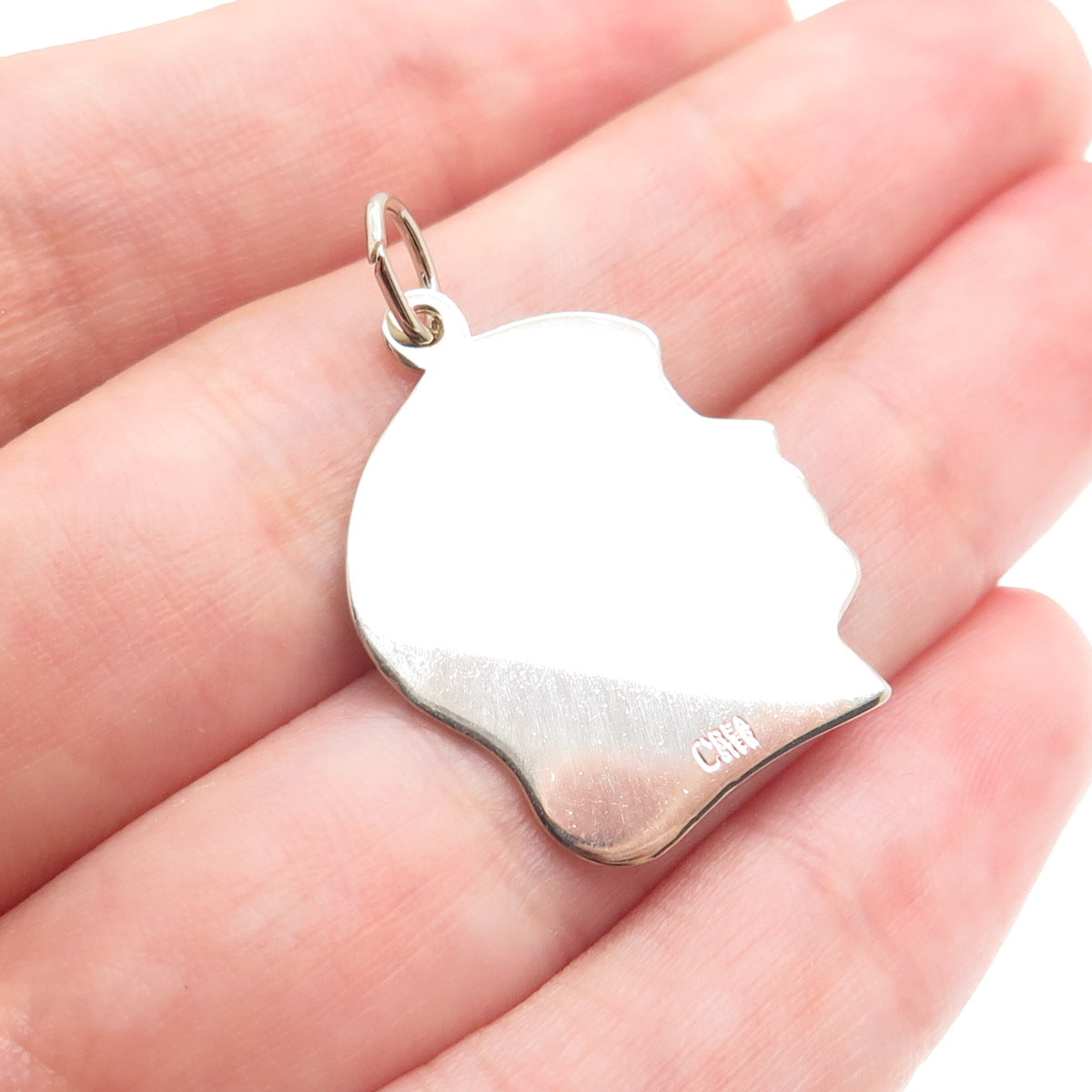 CREA 925 Sterling Silver Vintage Girl Portrait Tag Charm Pendant