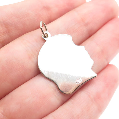 CREA 925 Sterling Silver Vintage Girl Portrait Tag Charm Pendant