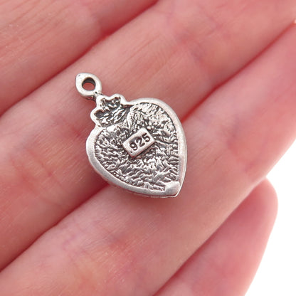 925 Sterling Silver Vintage Real Lapis Heart Oxidized Charm Pendant