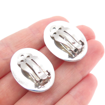 925 Sterling Silver Vintage Mexico Real Black Onyx Modernist Clip On Earrings