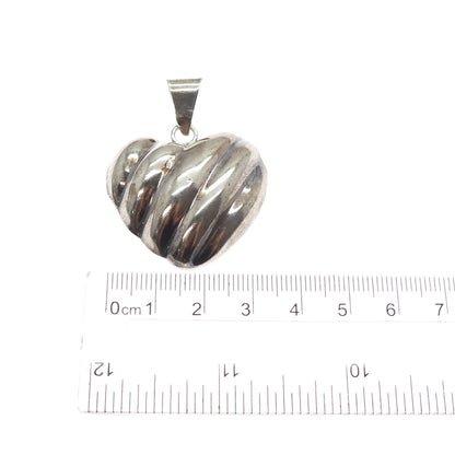 925 Sterling Silver Vintage Mexico Modernist Heart Oxidized Charm Pendant
