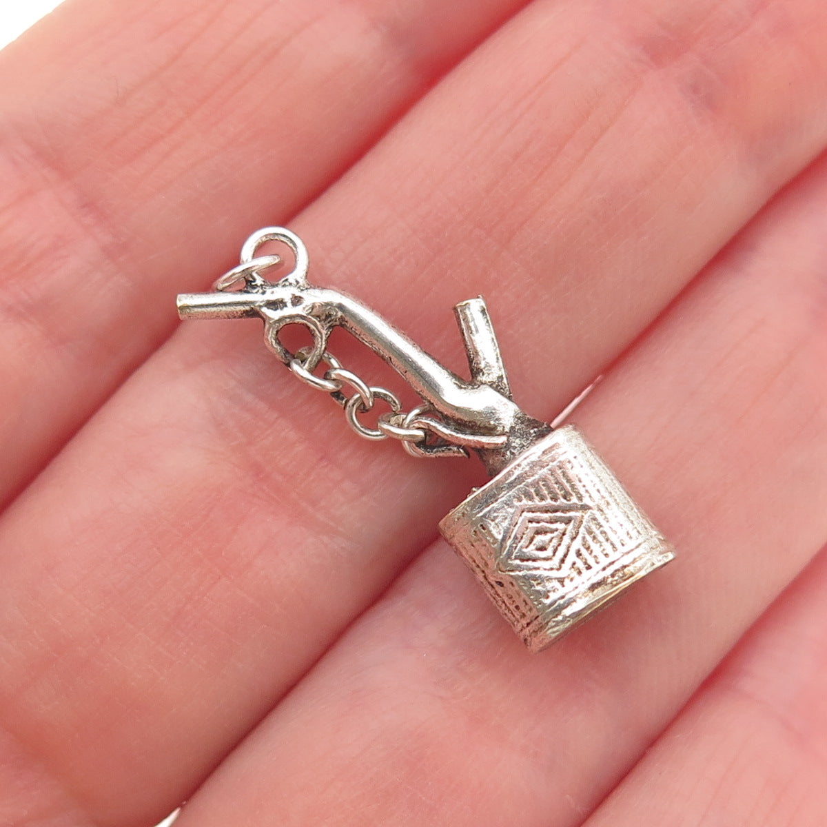 925 Sterling Silver Antique Art Deco Chinese Pipe 3D Mini Charm Pendant