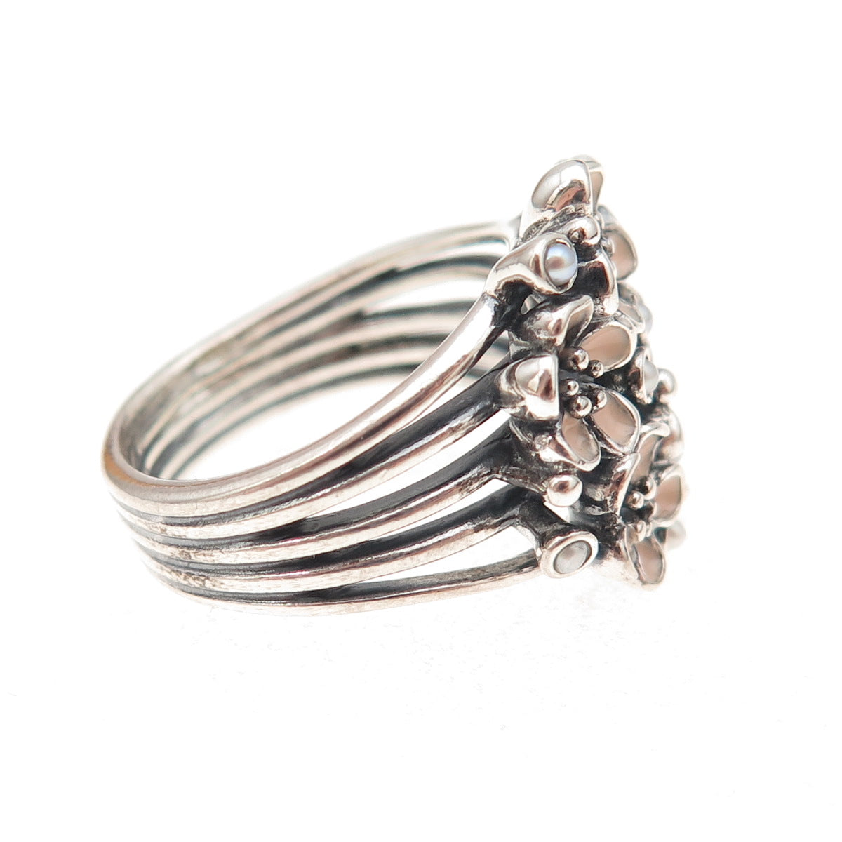 Pandora 925 Sterling Silver Enamel & C Z Darling Daisy Bouquet Ring Size 7