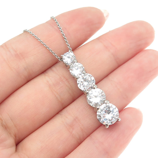 925 Sterling Silver Round-Cut C Z Graduated Drop Cable Chain Necklace 16"