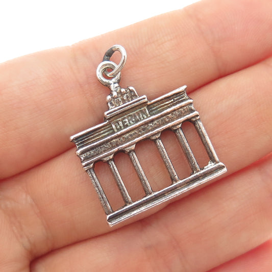 835 Silver Antique Berlin Brandenburg Gate Oxidized Mini Charm Pendant