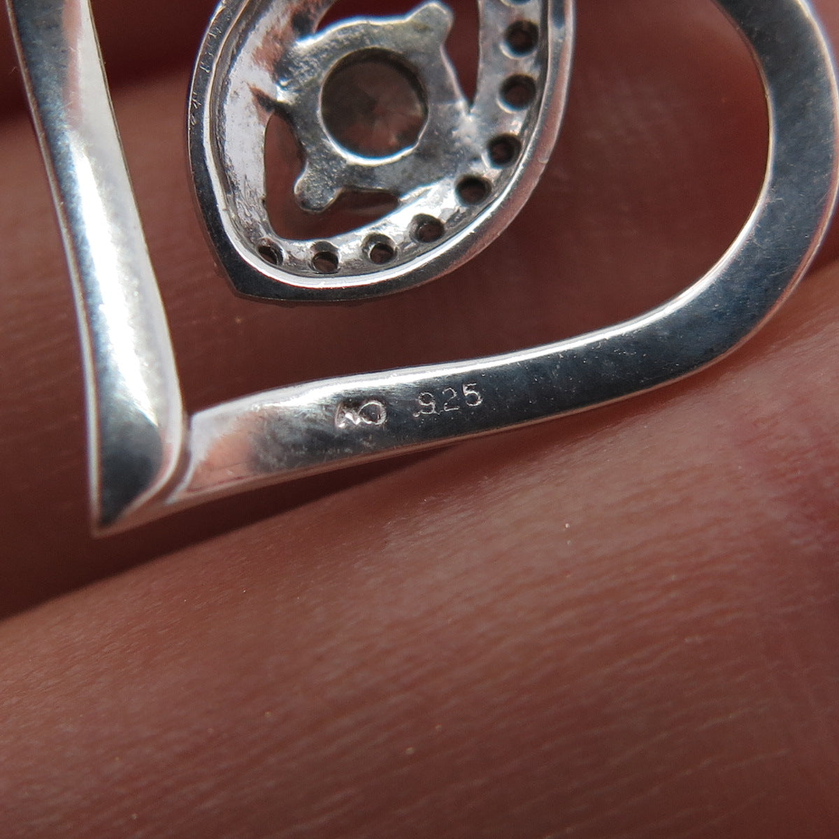 925 Sterling Silver Real Round-Cut Diamond Heart Charm Pendant