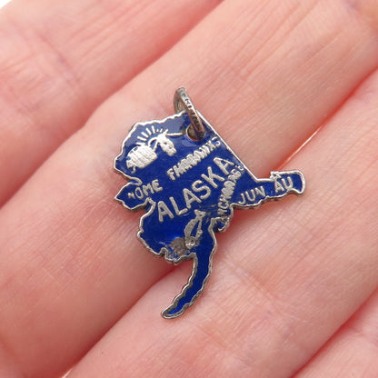 FRENCH & FRANKLIN 925 Sterling Silver Vintage Enamel Alaska State Mini Pendant