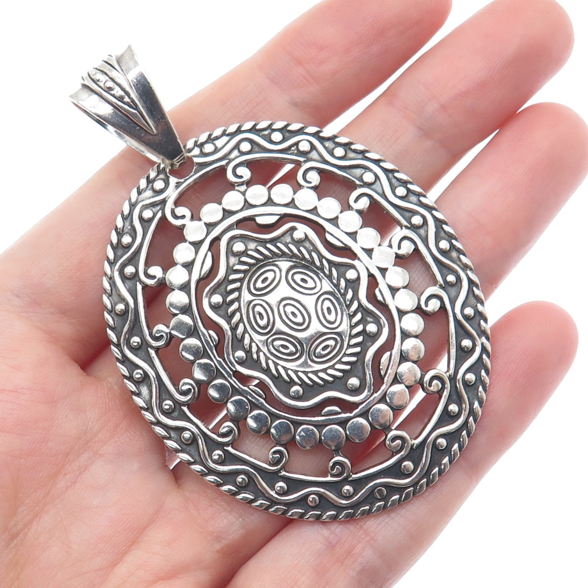 925 Sterling Silver Vintage Mexico Modernist Oxidized Pendant
