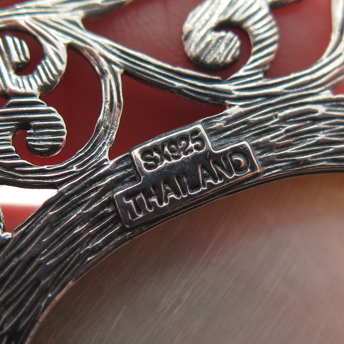 SX SALLY C 925 Sterling Silver Vintage Real MOP Ornate Floral Large Pendant