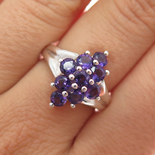 MICHELLE ALBALA 925 Sterling Silver Vintage Real Amethyst Cluster Ring Size 7.25