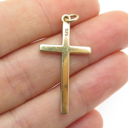 925 Sterling Silver Gold Plated Cross Charm Pendant