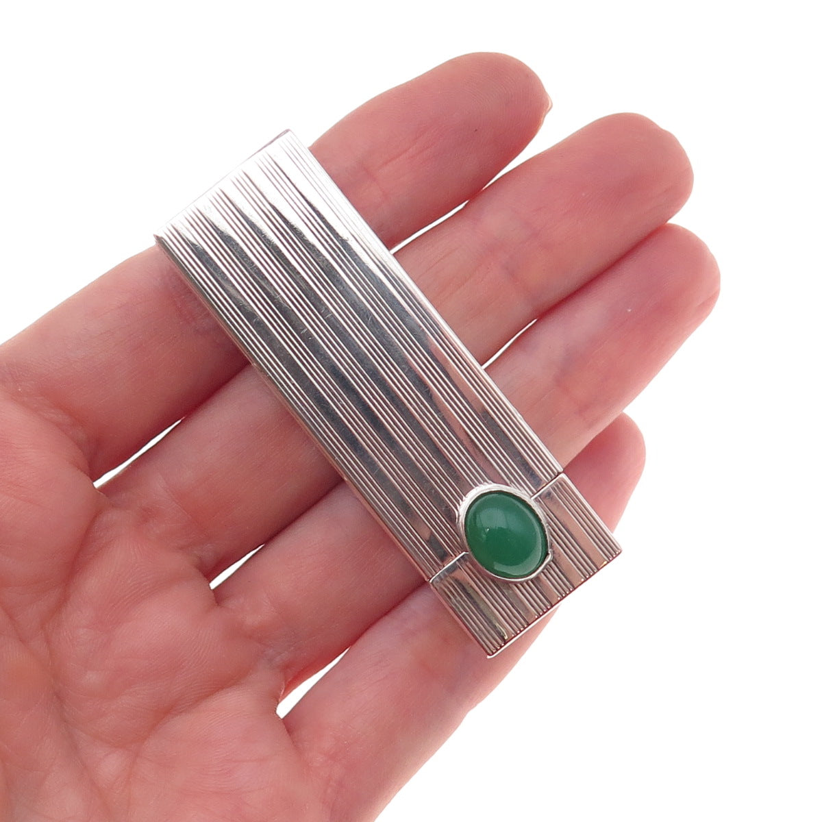 800 Silver Antique Art Deco Italy Real Green Onyx Tube Slide Lipstick Case #50