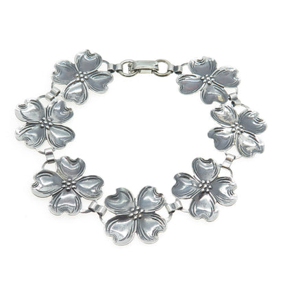 BEAU 925 Sterling Silver Antique Art Deco Clover for Good Luck Link Bracelet 7"