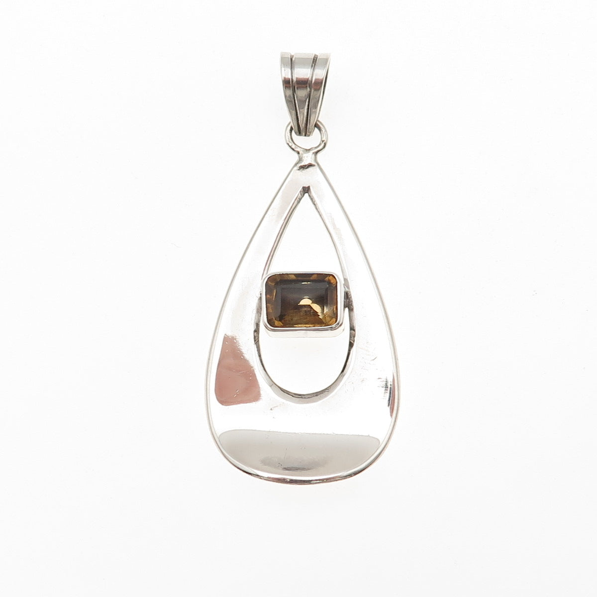 925 Sterling Silver Vintage Real Citrine Modernist Teardrop Charm Pendant
