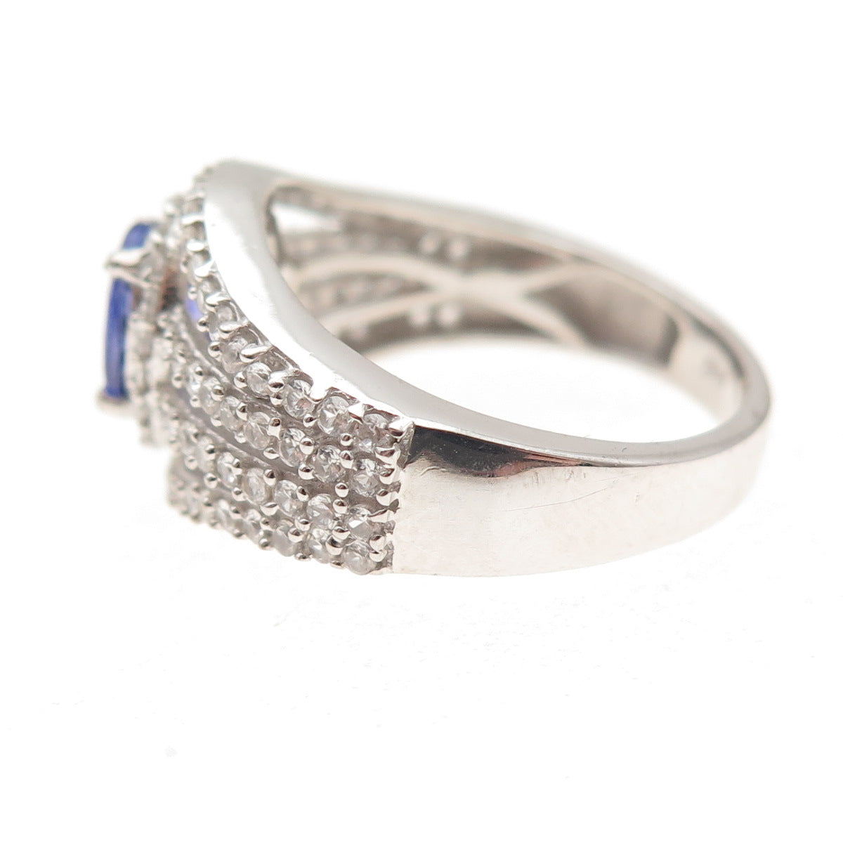 Chuck Clemency 925 Sterling Silver Real Tanzanite & White Topaz Ring Size 8.25