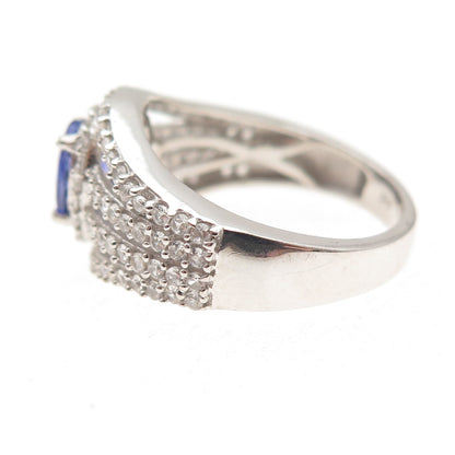 Chuck Clemency 925 Sterling Silver Real Tanzanite & White Topaz Ring Size 8.25