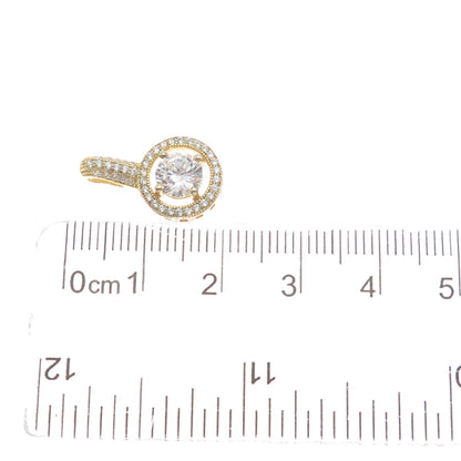 925 Sterling Silver Gold Plated Round-Cut C Z Minimalist Charm Slide Pendant