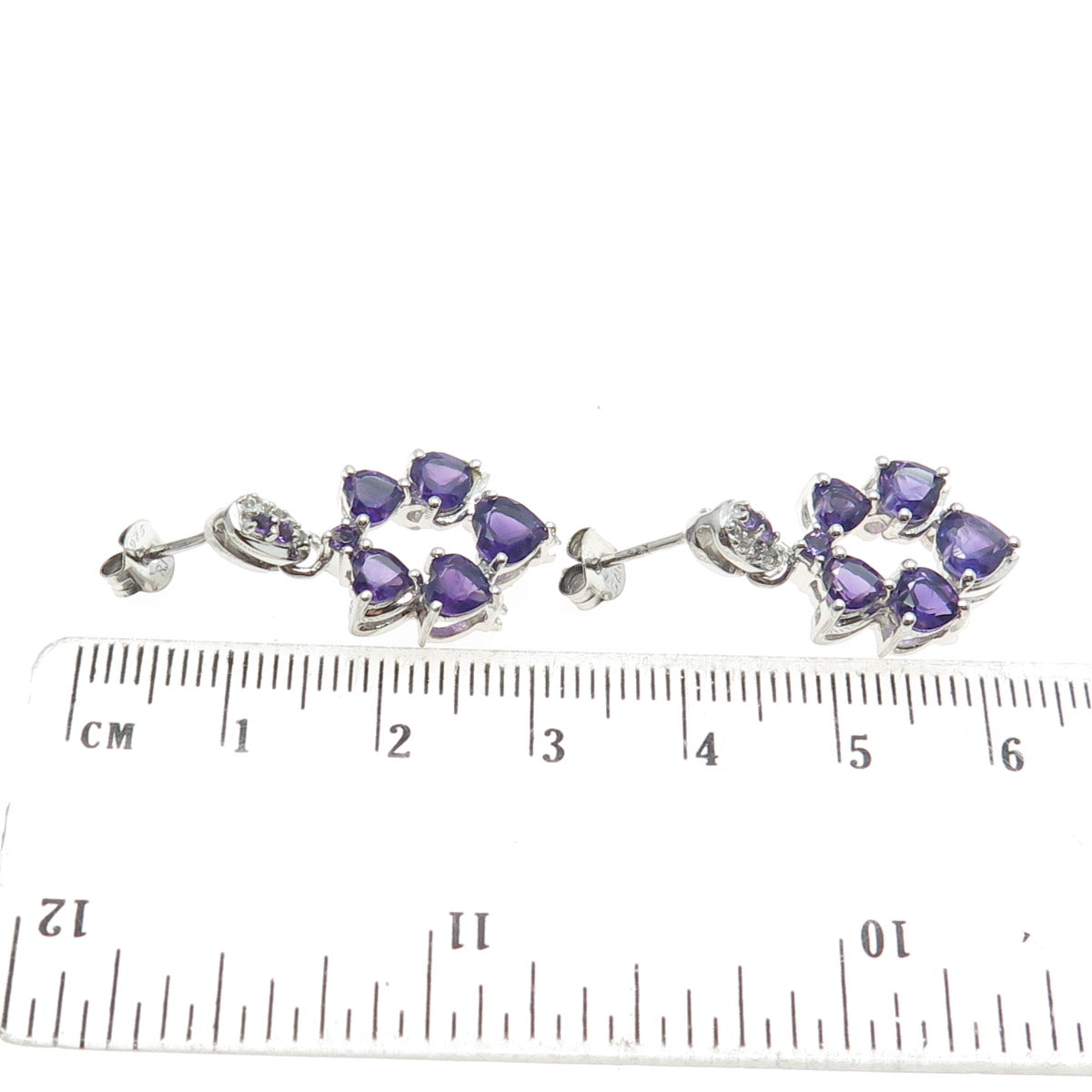 925 Sterling Silver Real White Topaz & Amethyst Gemstone Dangling Earrings