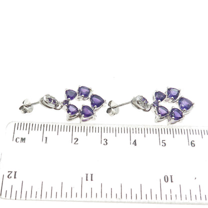 925 Sterling Silver Real White Topaz & Amethyst Gemstone Dangling Earrings