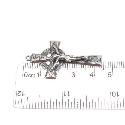 925 Sterling Silver Vintage Crucifix Cross Religious Oxidized Charm Pendant