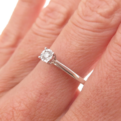 925 Sterling Silver Real Round-Cut Diamond Engagement Ring Size 9