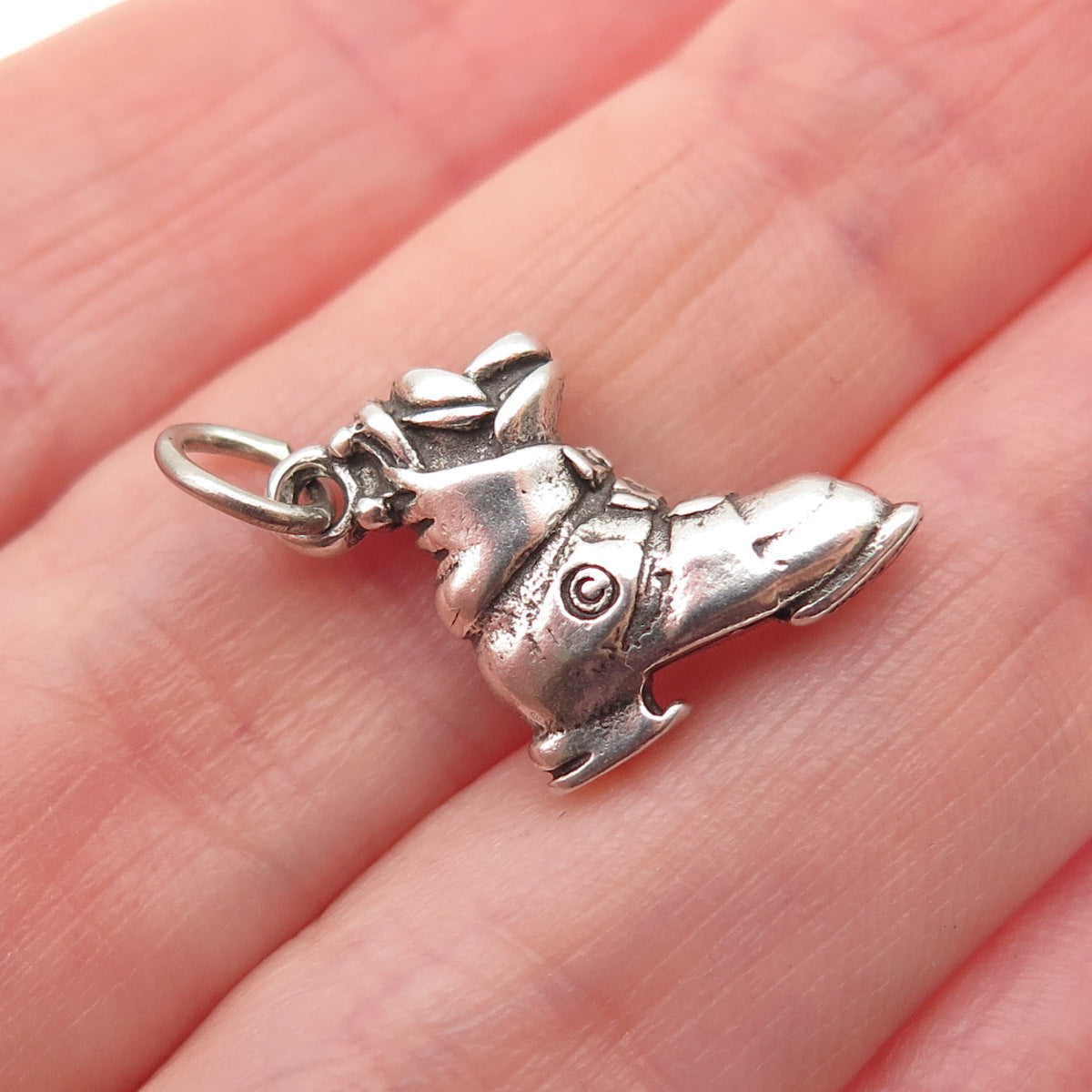 925 Sterling Silver Vintage Ski Boot Oxidized 3D Mini Charm Pendant