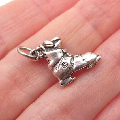 925 Sterling Silver Vintage Ski Boot Oxidized 3D Mini Charm Pendant