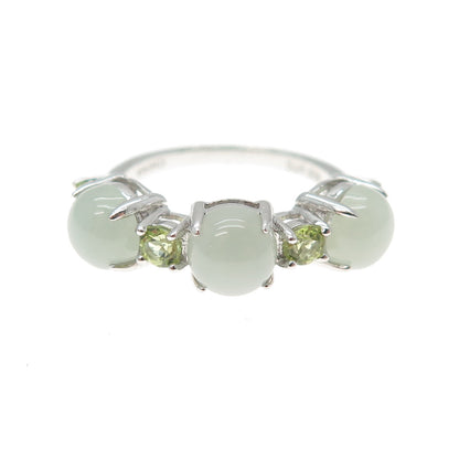 925 Sterling Silver Real Cabochon Jade & Round-Cut Peridot Ring Size 5.25
