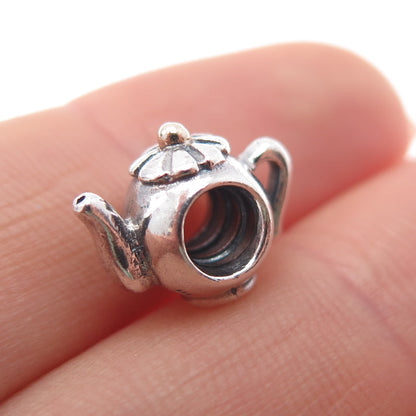 PANDORA 925 Sterling Silver & Gold Teapot Slide Bead Charm