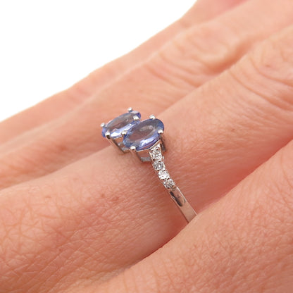 Chuck Clemency 925 Sterling Silver Real Tanzanite & White Topaz Ring Size 8.25
