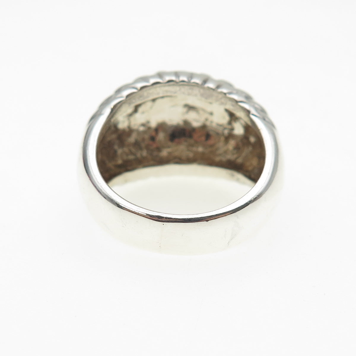 925 Sterling Silver Vintage Modernist Ribbed Dome Ring Size 7.25