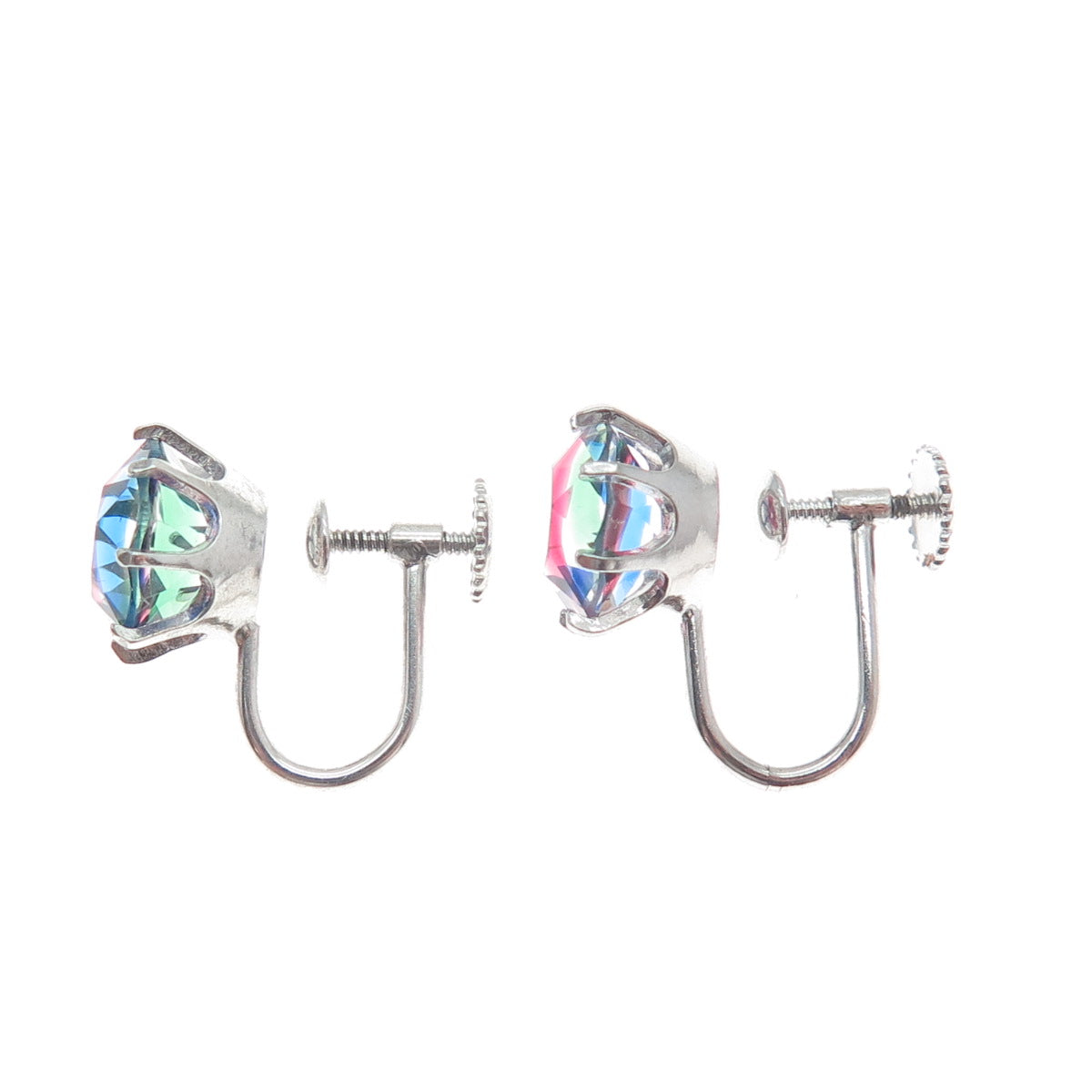 835 Silver Antique Round-Cut Mystic Crystal Screw Back Earrings