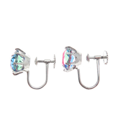 835 Silver Antique Round-Cut Mystic Crystal Screw Back Earrings
