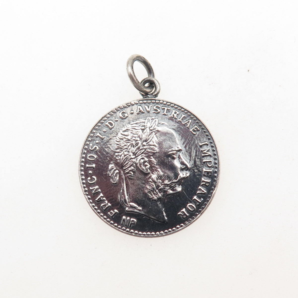 Silver Antique 1915 Austrian Empire Franz Joseph I Coin Replica Charm Pendant