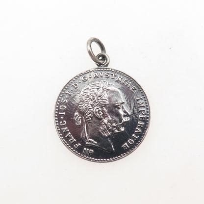 Silver Antique 1915 Austrian Empire Franz Joseph I Coin Replica Charm Pendant