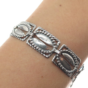 BEAU 925 Sterling Silver Antique Art Deco Coffee Bean Panel Link Bracelet 7.25"