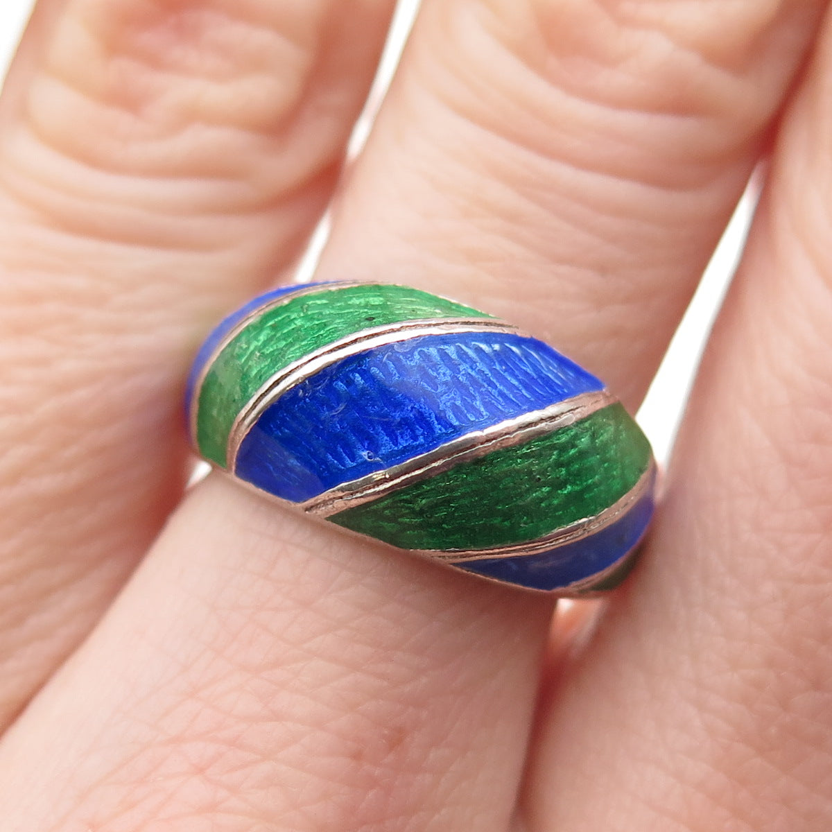 925 Sterling Silver Vintage Italy Enamel Modernist Ring Size 7.25