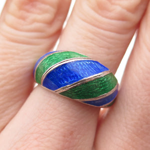925 Sterling Silver Vintage Italy Enamel Modernist Ring Size 7.25