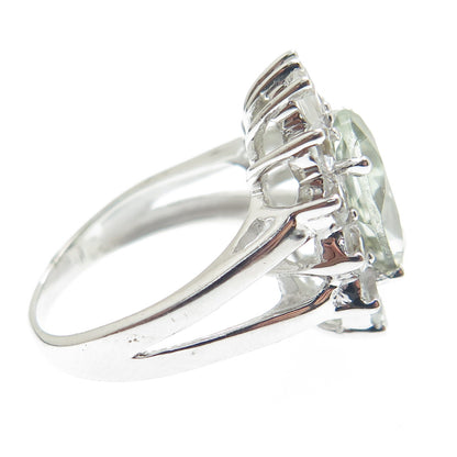 925 Sterling Silver Real Green Amethyst & White Topaz Ring Size 7