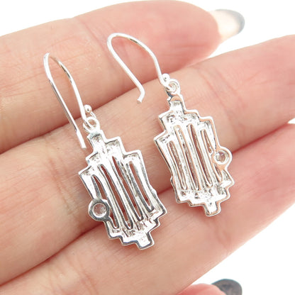 925 Sterling Silver Round-Cut C Z Bamboo Dangling Earrings